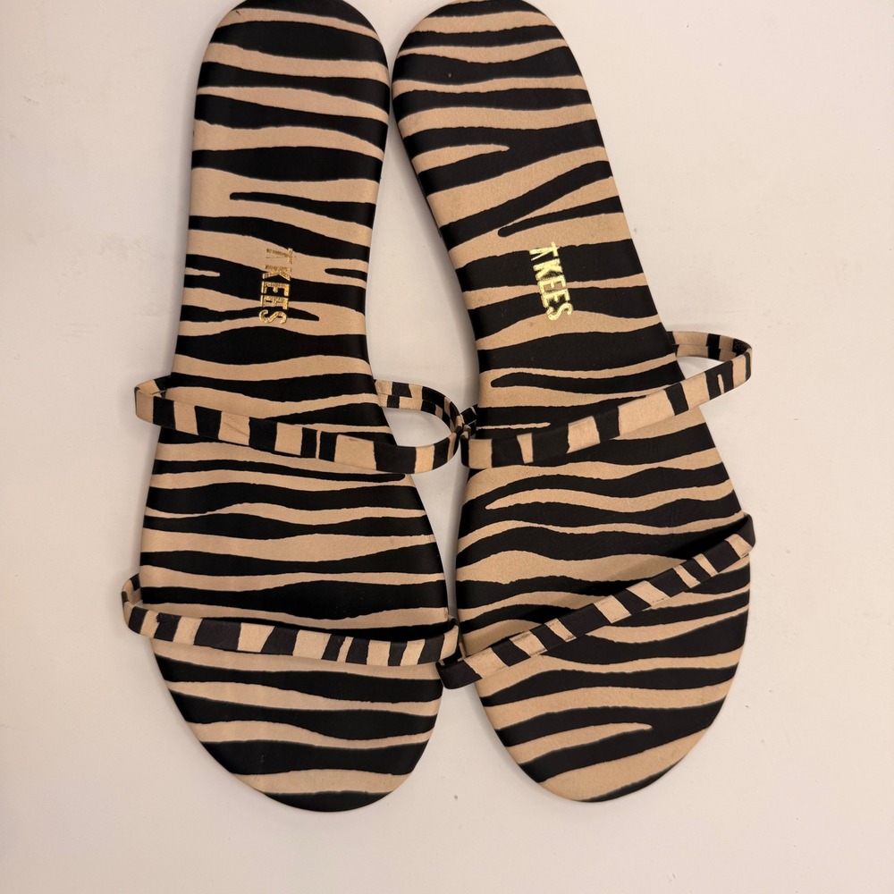 TKEES Gemma Zebra Print Strappy Flat Slide Sandals Womens US 8/ EU 39